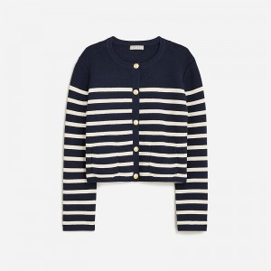 J.Crew Emilie sweater lady jacket with contrast trim Navy Moroccan Sand Clearance | 42TUVPZND