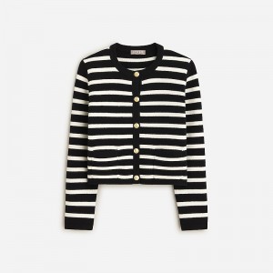 J.Crew Emilie sweater lady jacket with contrast trim Ivory Navy Clearance | 36AENOTPU