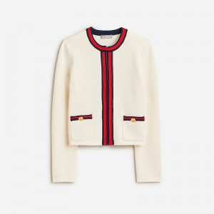 J.Crew Emilie sweater lady jacket with contrast trim Ivory Red Navy Clearance | 38RJSHFPT