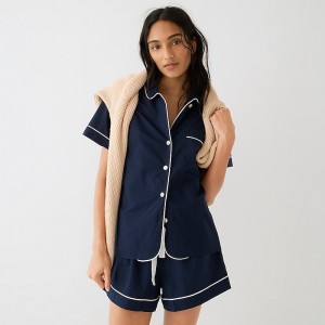 J.Crew End-on-end cotton pajama short set Navy Online | 89SIEQUCV