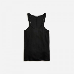 J.Crew Fine rib racerback tank top Black Factory Promo | 62KLWQTGY