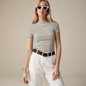 J.Crew Fine-rib fitted boatneck T-shirt Alexa Stripe Natural Bl Outlet Online | 79QIVUPBE