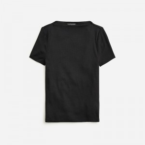 J.Crew Fine-rib fitted boatneck T-shirt Black Factory Outlet | 54QMAODGJ