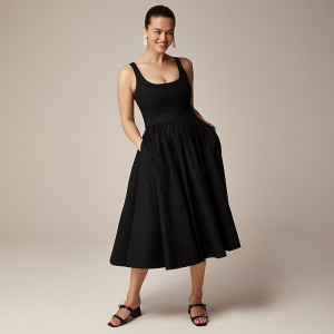 J.Crew Fit-and-flare midi dress cotton poplin Black Factory Outlet | 57VJBAIRX