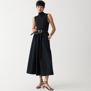 J.Crew Fitted knit mockneck dress with poplin skirt Black Online | 05TXAIYQD