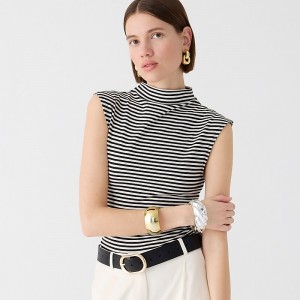 J.Crew Fitted mockneck tank top in stripe stretch cotton blend Jade Stripe Black Natur Outlet Online | 78QBONVAD