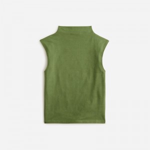 J.Crew Fitted mockneck tank top in stripe stretch cotton blend Utility Green Sale | 20KOJZQPT