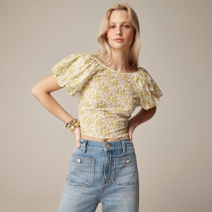 J.Crew Fitted puff-sleeve top in Liberty™ Capel fabric Capel Yellow USA | 10ZOAHTSB