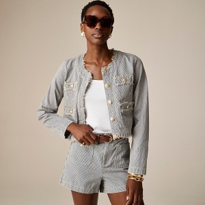 J.Crew Frayed denim lady jacket in stripe Indigo Natural Stripes Online | 02YPRUGTM