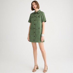 J.Crew Gamine shirtdress in stretch twill Utility Green Clearance | 35ZHWEKDM