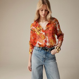 J.Crew Garçon classic shirt in crinkle chiffon Orange Poppies Online | 89KGTOVMI