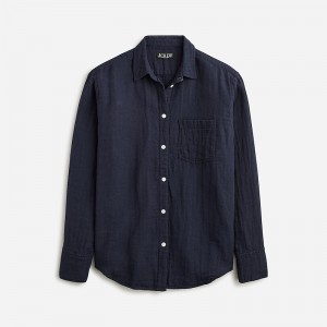 J.Crew Garçon classic shirt in striped cotton-linen blend gauze Navy Clearance | 36WSFYPKI