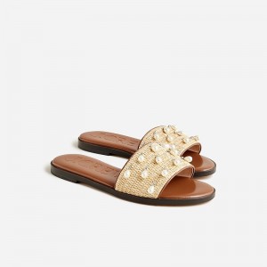 J.Crew Georgina woven sandals in metallic leather Straw Outlet Online | 79YIDEWKB