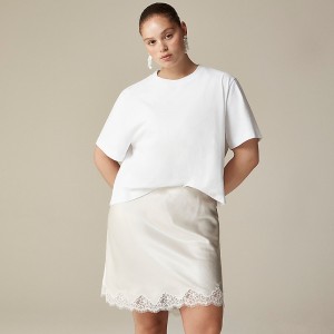 J.Crew Gwen lace-trim slip skirt in textured satin Ivory Factory Promo | 69VGMAXEZ