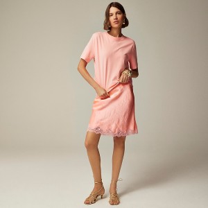 J.Crew Gwen lace-trim slip skirt in textured satin Brilliant Peony USA | 10VHRZUXI