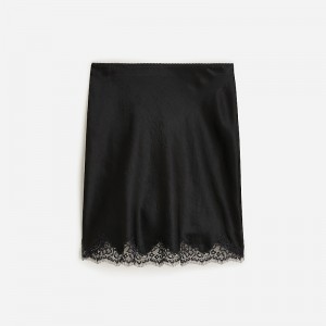 J.Crew Gwen lace-trim slip skirt in textured satin Black USA | 12FLVJPTZ