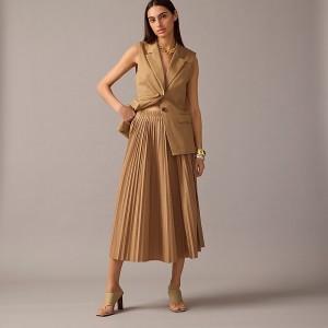 J.Crew Gwyneth pleated skirt in gingham Camel Factory Outlet | 59VCAPMKB