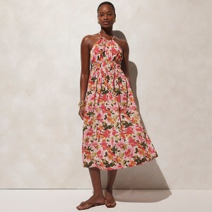 J.Crew Halter-neck cross-back dress in floral cotton voile Pink Multi Floral USA | 16YHDSPKE