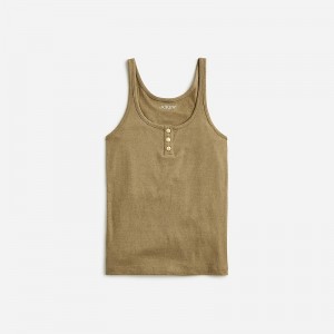 J.Crew Henley tank top in stretch linen blend Olive Sale | 21IOVLKZB