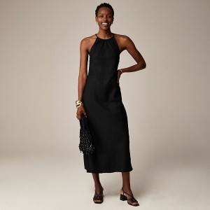 J.Crew High-neck midi dress in linen Black USA | 12FVXQNUT