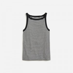 J.Crew High-neck tank top stretch linen blend Jade Stripe Black Natur Online | 84WRENFJT