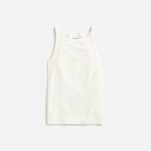 J.Crew High-neck tank top stretch linen blend Ivory USA | 19RLZHWCA