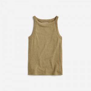 J.Crew High-neck tank top stretch linen blend Olive USA | 15QHJPBZW