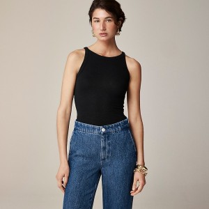 J.Crew High-neck tank top stretch linen blend Black Outlet Online | 72LOBQCWE