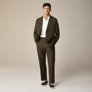 J.Crew Kenmare Relaxed-fit unstructured suit jacket in cotton-linen blend herringbone Olive Clearance | 36UNCBMSD