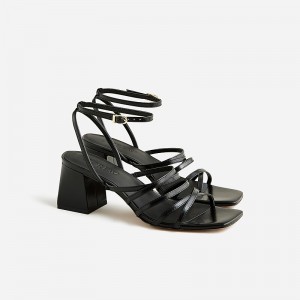 J.Crew Layne strappy-sandal heels in metallic leather Black Clearance | 37YSNGHTW