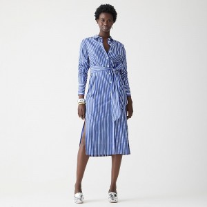 J.Crew Long-sleeve button-up shirtdress in striped cotton poplin Harbor View Online | 06WAQPGES