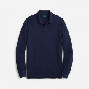 J.Crew Long-sleeve classic piqué polo shirt Navy Clearance | 34FDUBNJS