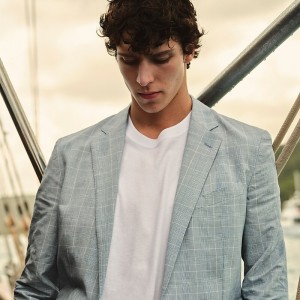 J.Crew Ludlow Slim-fit unstructured blazer in Irish cotton-linen blend Blue Glen Check Factory Promo | 61BXNZDIK