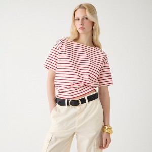 J.Crew Mariner cloth boatneck short-sleeve T-shirt Paloma Stripe Ivory Vin Outlet Online | 79SRKIMZG