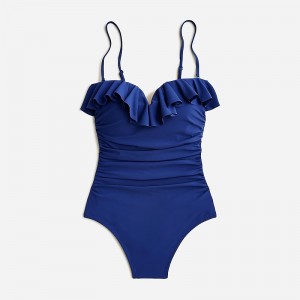 J.Crew Matte ruched one-piece swimsuit with ruffles Harbor View Clearance | 31KZBARQD