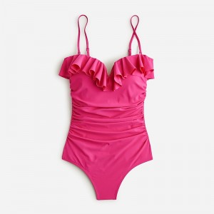 J.Crew Matte ruched one-piece swimsuit with ruffles Radiant Fuchsia Online | 81FODMGNB