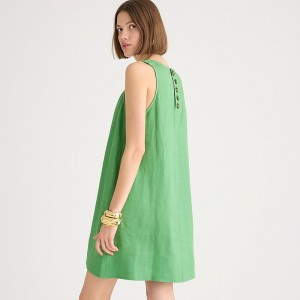 J.Crew Maxine button-back dress in linen Green USA | 15ESUZILM