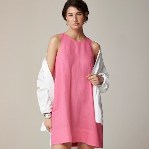 J.Crew Maxine button-back dress in linen Rose Factory Promo | 61DQGTJVZ