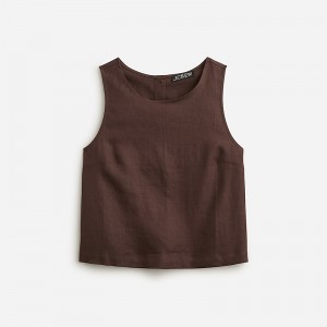 J.Crew Maxine button-back top in linen Deep Chocolate Online | 02FRMIOXW