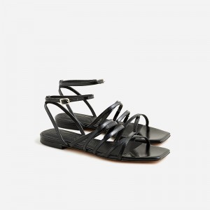 J.Crew New Capri strappy sandals in metallic leather Black Online | 02YLUXPBK