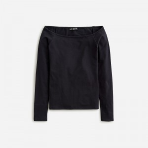 J.Crew Off-the-shoulder long-sleeve shirt stretch cotton Black Outlet | 92IKTAVZQ