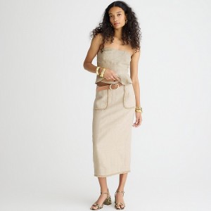 J.Crew Pencil midi skirt in heavyweight linen Flax Outlet | 96MDLFWCY