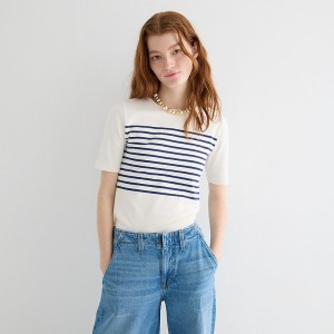 J.Crew Perfect-fit elbow-sleeve T-shirt Sea Bright Ivory Navy S Factory Promo | 65WNSREVL