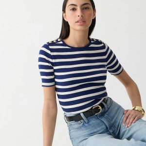 J.Crew Perfect-fit elbow-sleeve T-shirt with gold buttons Carter Stripe Evening Factory Promo | 64BOGKSDM