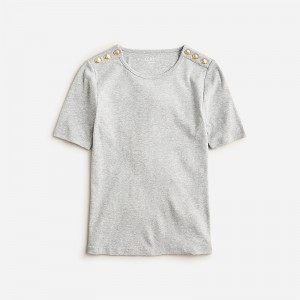 J.Crew Perfect-fit elbow-sleeve T-shirt with gold buttons Hthr Silver USA | 14MUDZRLP