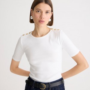 J.Crew Perfect-fit elbow-sleeve T-shirt with gold buttons White Sale | 28HFWIDYG