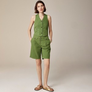 J.Crew Pleated button-front short in chino Green Outlet Online | 70IUHMXAD