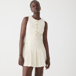 J.Crew Pleated mini dress in textured tweed Ivory Online | 04ORJXAIL