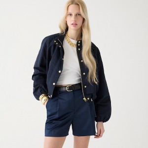 J.Crew Pleated suit short in tailored satin Navy Factory Promo | 63UBSAPEF