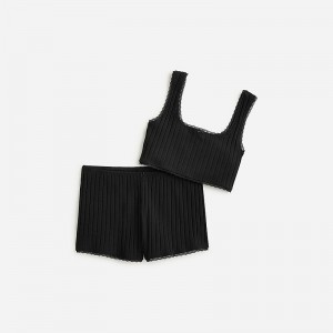 J.Crew Pointelle bralette and boxers set Black Outlet | 93PVJRMNH